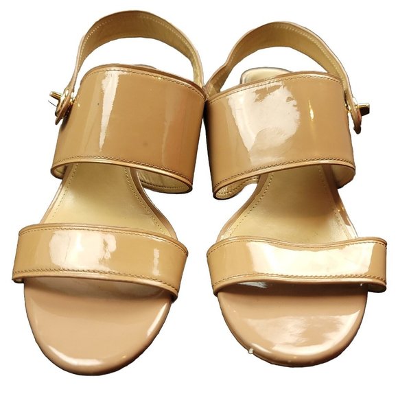 Coach Womens 9 Marla Tan Patent‎ Shoes Leather Sandals Heels Slingback Reg Width - Picture 1 of 8